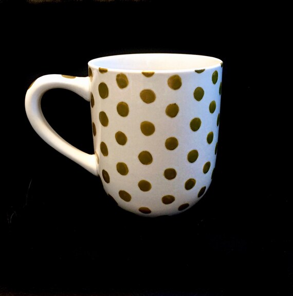 Kate Spade Inspired Gold Polka Dot Mug Hand Painted by StanciLTD