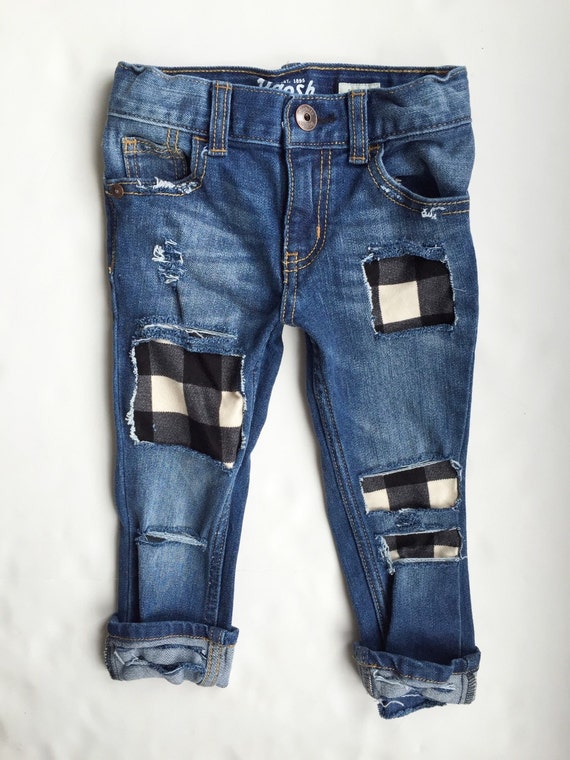 Size 2T Patched Distressed Jeans Grandpa's Flannel 2.0