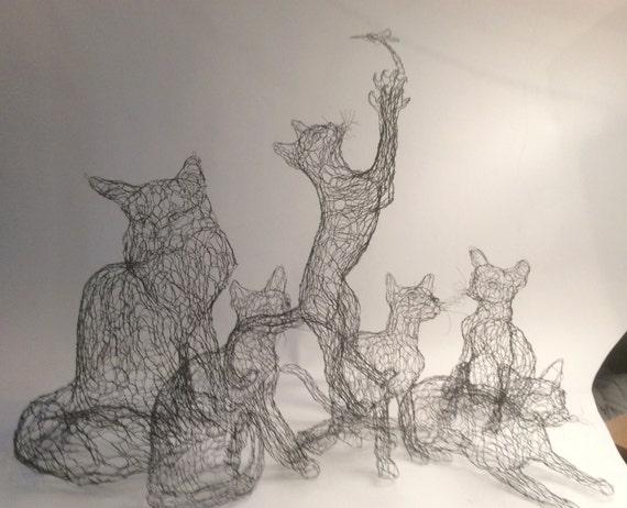 Wire Sculpture Cat  Life  Size  3D  Kitty by Elizabeth 