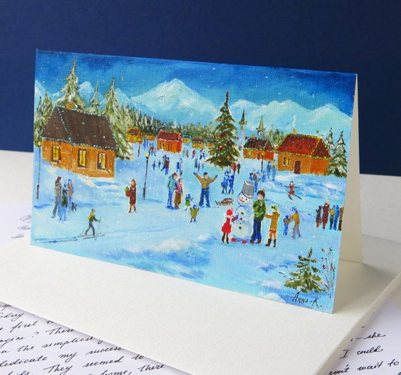 Handpainted Christmas card Handmade holidays greeting card