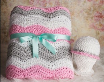 Crochet baby blanket, Baby blanket, Knit baby blanket, Chevron, Baby shower Gift, Swaddle set, Girl Baby Blanket, Newborn blanket, Baby gift