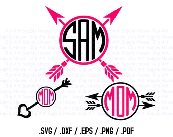 Tribal Arrow SVG Monogram Circle Frame Clipart, Wedding Party, DXF File for Vinyl Cutter Screen Printing, Silhouette Die Cut Machine - CA167