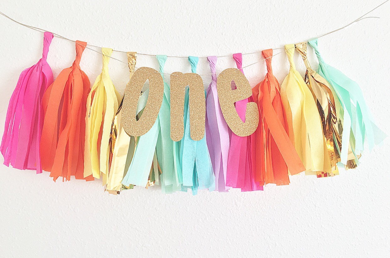 One Glitter Tissue Tassel Banner First Birthday Decor High