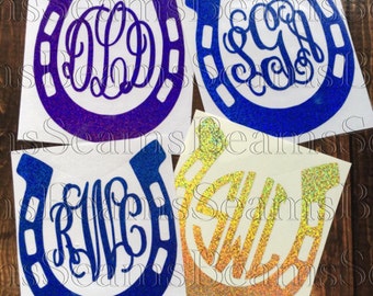 horseshoe decal, Yeti tumbler monogram, tumbler monogram, yeti monogram, yeti decal, glitter monogram, horseshoe monogram, glitter horseshoe