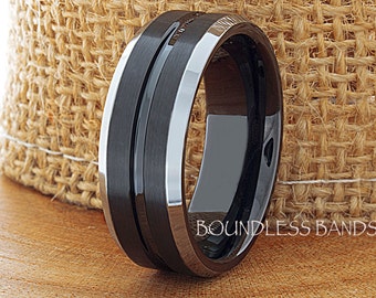 wave tungsten carbide wedding ring