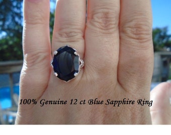 Genuine 12 ct Oval Cut Blue Sapphire Ring