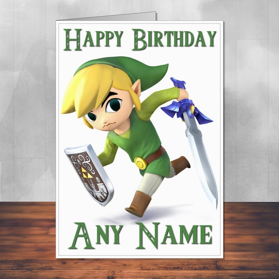 Zelda Link birthday card. 5x7 inches 128mm x by MartynAndWells