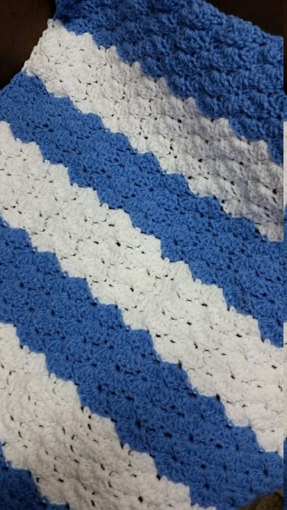 Shell Pattern Baby Blanket Crochet Blue and White