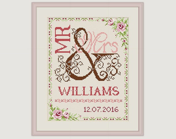 Wedding Cross Stitch Pattern Gift for couple Mr & Mrs