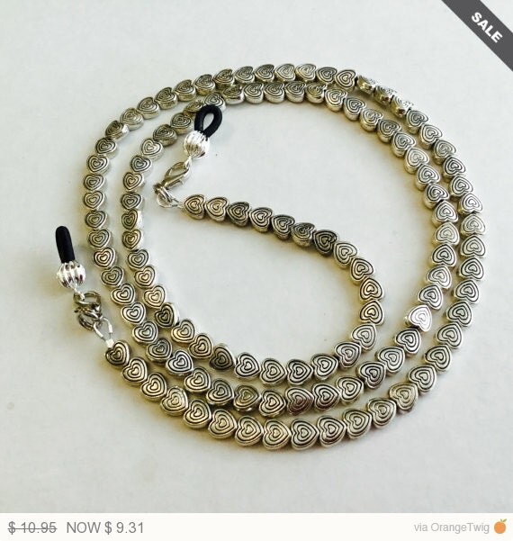 Silver Heart Beaded Eyeglass ChainNecklace by HeavenlyChains