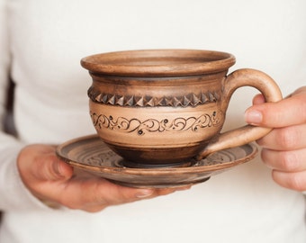 Tea cup Ceramic cup with saucer Ceramics and pottery Stoneware coffee cup Handmade Cups and saucers Pottery cup Cup and saucer Pottery gift