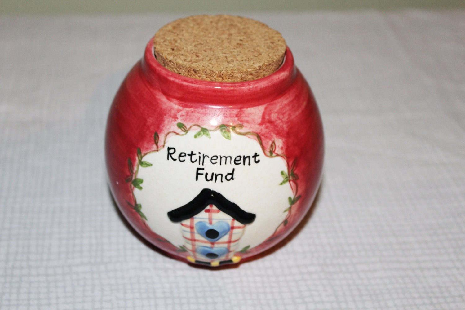 Ceramic Money Jar Round Retirement Fund Bank Jar with Cork Top