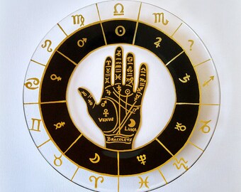 Palmistry Hand, Decorative Plate, Tarot, Obscure, Oddities, Psychic, Dark Art, Wiccan Gifts, Wicca, Palm Reader, Astrology Art, Gypsy Decor