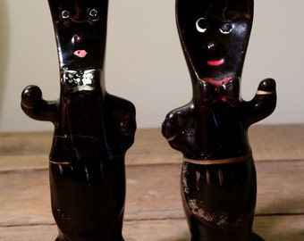 Vintage Black Fork and Spoon Salt and Pepper Shakers Japan