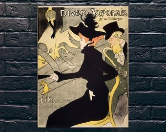 Divan Japonais Vintage Poster, Toulouse-Lautrec, French Vintage Poster Print, Sticker and Canvas Print