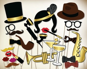 Photo booth props printable PDF. Great Gatsby props. Great Gatsby photobooth. New years eve photo booth. Prohibition party. Roaring 20s