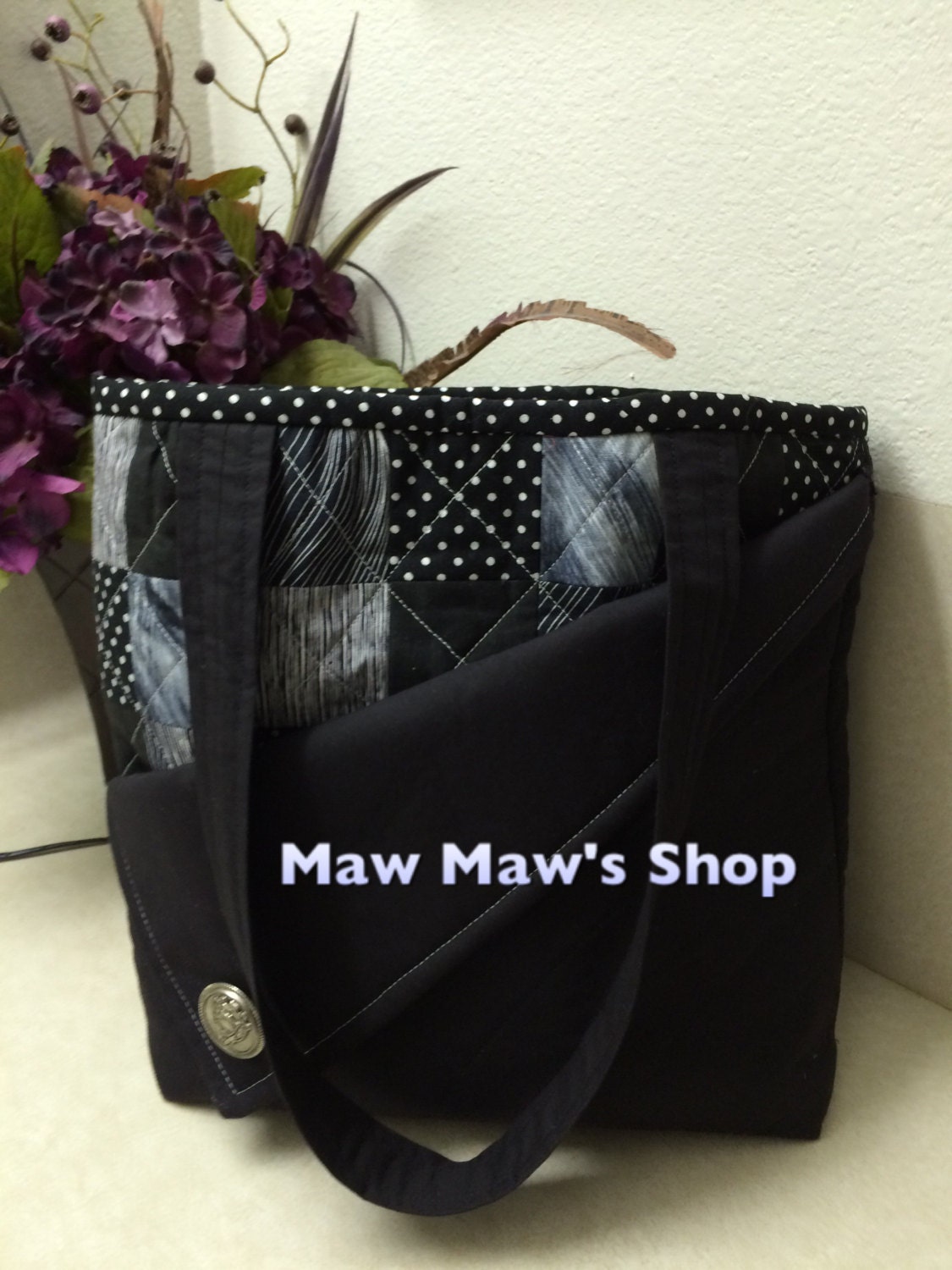 Cloth handbag Fabric Purse Handmade HandbagBlack and White