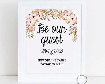 WIFI Password Sign, WIFI Password Printable, Editable, Wifi Sign, Be Our Guest, Welcome Guest, Guest Wifi, Guest Room, Instant Download, PDF
