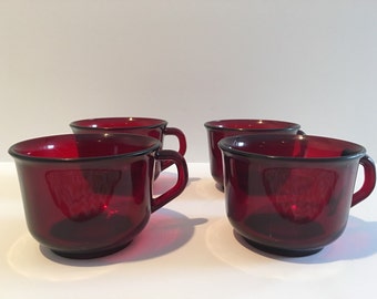 Set of 4 Vintage Arcoroc France red tea cups