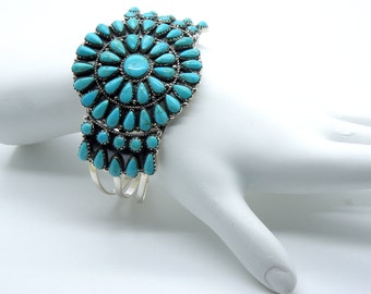 Genuine Blue Kingman Turquoise 925 Sterling Silver Handcrafted Cuff Bracelet
