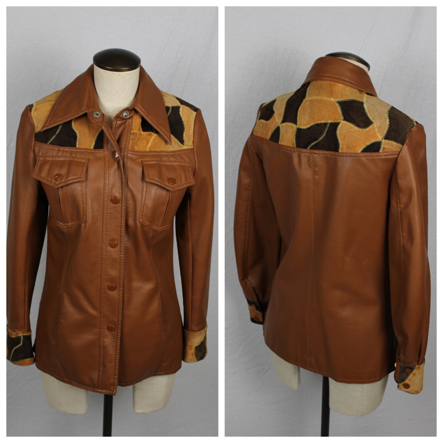 50% OFF Sale Vintage 1970s Faux Leather Patchwork Jacket / 70s