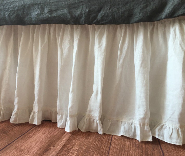 White linen bed skirt with ruffle hem white dust ruffles