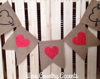 Burlap Banner. Valentines Banner. Valentines Decor. Wall Decor. Heart Banner. Wedding Banner. Wedding Decor. Photo Prop.