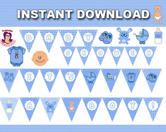 Instant Download Blue and White Ahoy Its a Boy Baby Shower Banner Printable, Instant Download, Baby Shower Decoration, Decorative Flags