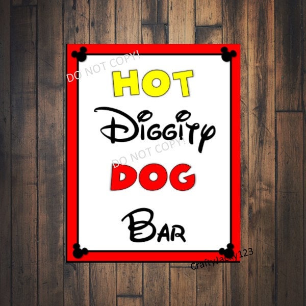 Mickey mouse birthday party sign Hot diggity dog bar Mickey