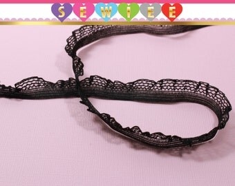 5 yards 1/2 inch Ruffled Black Net Stretch Elastic Lace Trim|Black Mesh Stretch Ruffle Lace Elastic Sewing Trim|Lingerie Headband DIY V1004