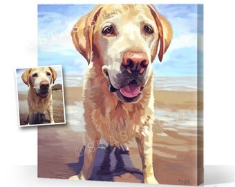 CUSTOM DOG Portrait from your Photo, Personalized Digital Art or Oil Painting on Canvas (Mounted, Stretched, Ready to Hang) Pets, Cats