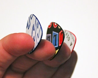 Colorful Sanded Guitar Picks from Recycled Materials - Inked Edges - Set of 10