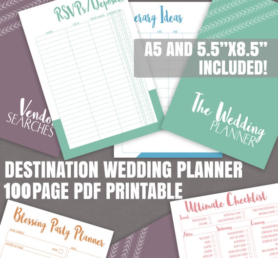 Destination Wedding planner printable 100 page pdf half