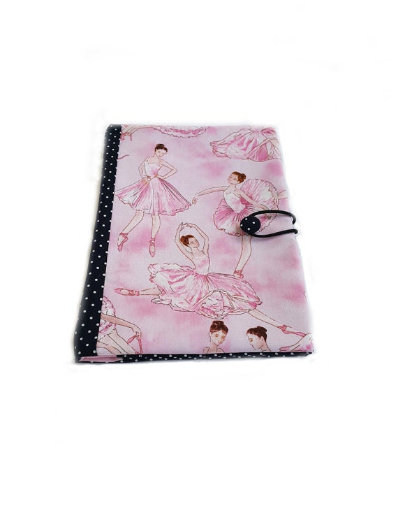 Fabric book cover, journal cover, cotton book cover, notebook cover, book protector, reusable book cover, traveler book cover,ballerinas
