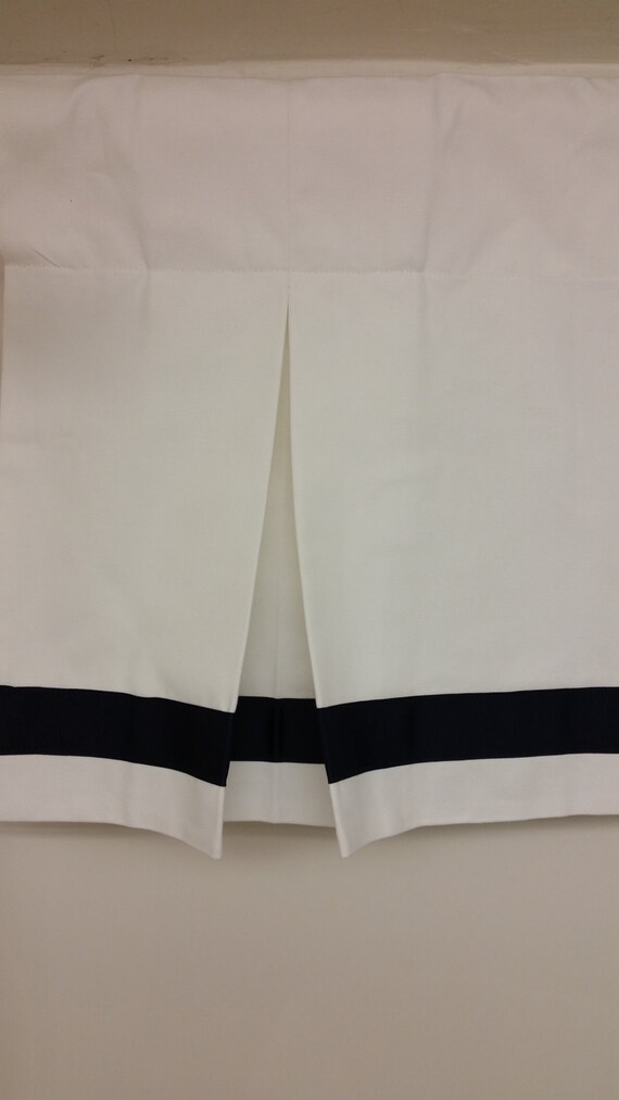 White cotton valance 50W x 16H pleated valance navy blue