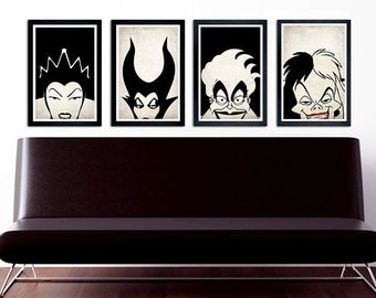 Disney Villains Poster Set, Maleficent, Ursula, The Queen, Cruella De Vil