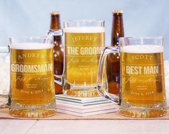 6 Beer Mugs - Wedding Glasses - Drinking Glasses - Wedding Party Personalized Mugs Handle - Groomsman Beer Mugs - Wedding Beer Mug - Custom