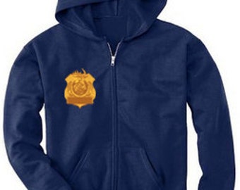 Front with Name on Badge and Back with Logo on a Fleece Zip-Up Hoodie