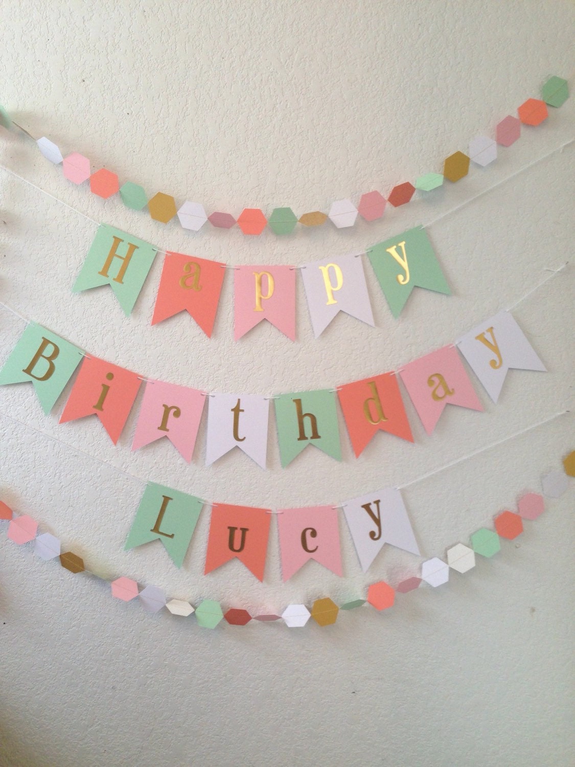 Happy Birthday Banner Gold Foil Birthday Banner Mint Coral