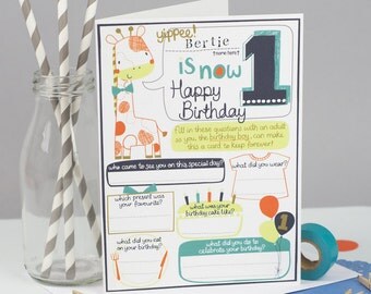 1st birthday Card. Boys 1st birthday card. Personalized 1st birthday card. Tandem Green.