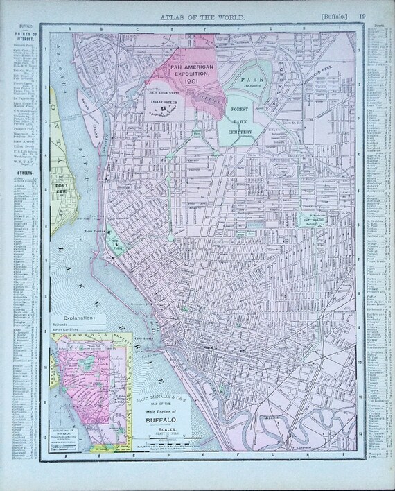 Antique Buffalo New York Map Original 1899 Atlas Page Rand