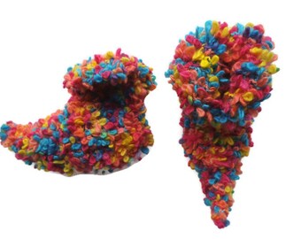 Pixie Slipper Boot, Pixie Slippers, Girls slippers, wool slippers, pixie fairy boots, hand knit slippers, colorful slippers, bright colors,