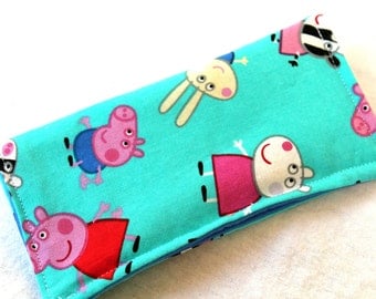 Peppa Pig Eyeglass Case Aqua, Peppa Pig Sunglass Case, Aqua Peppa Pigs and Birds Glass Case, Green Peppa Pigs SunGlass Case, Glass Case