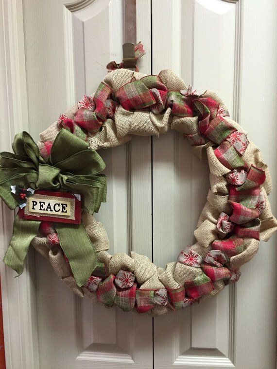 Peace Burlap Wreath by CraftyCardandWreaths on Etsy