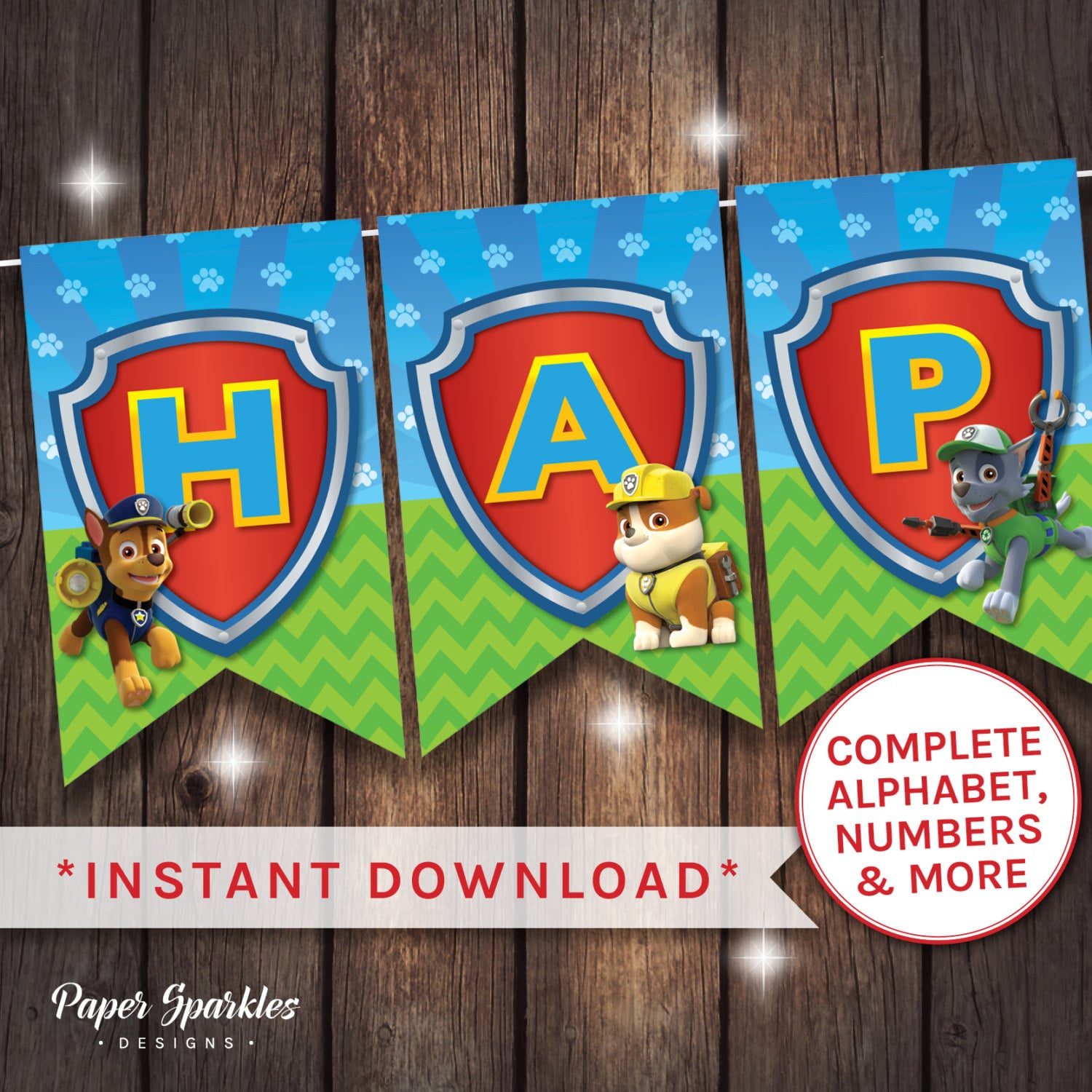 paw patrol banner paw patrol bunting paw by PaperSparkleDesigns