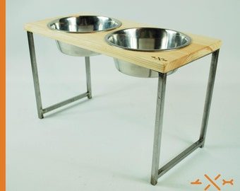 Dog bowl stand, double feeding station, industrial decor, home decor, rustic decor, pet decor, elevated dog bowl, pet feeding station
