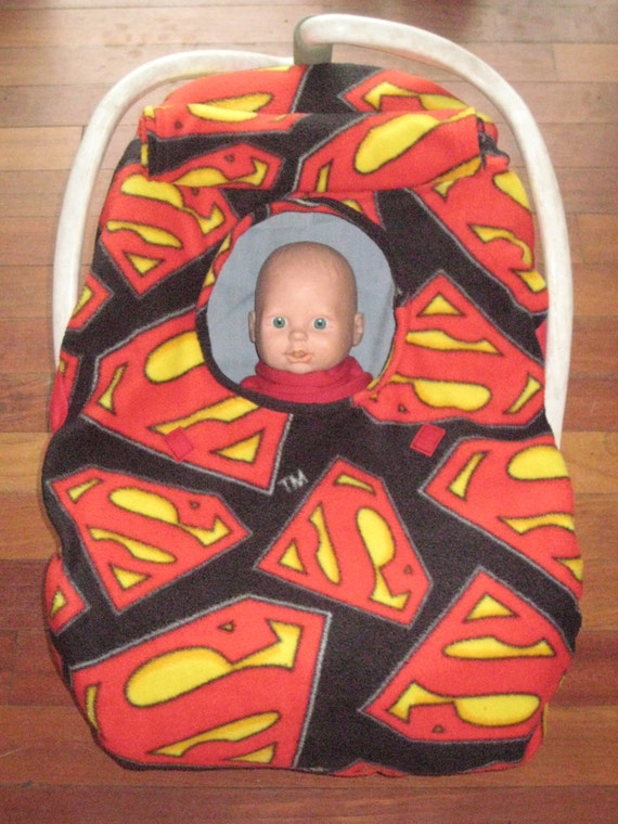 SUPERMAN FLEECE Infant Car Seat Carrier Cover NEW with full