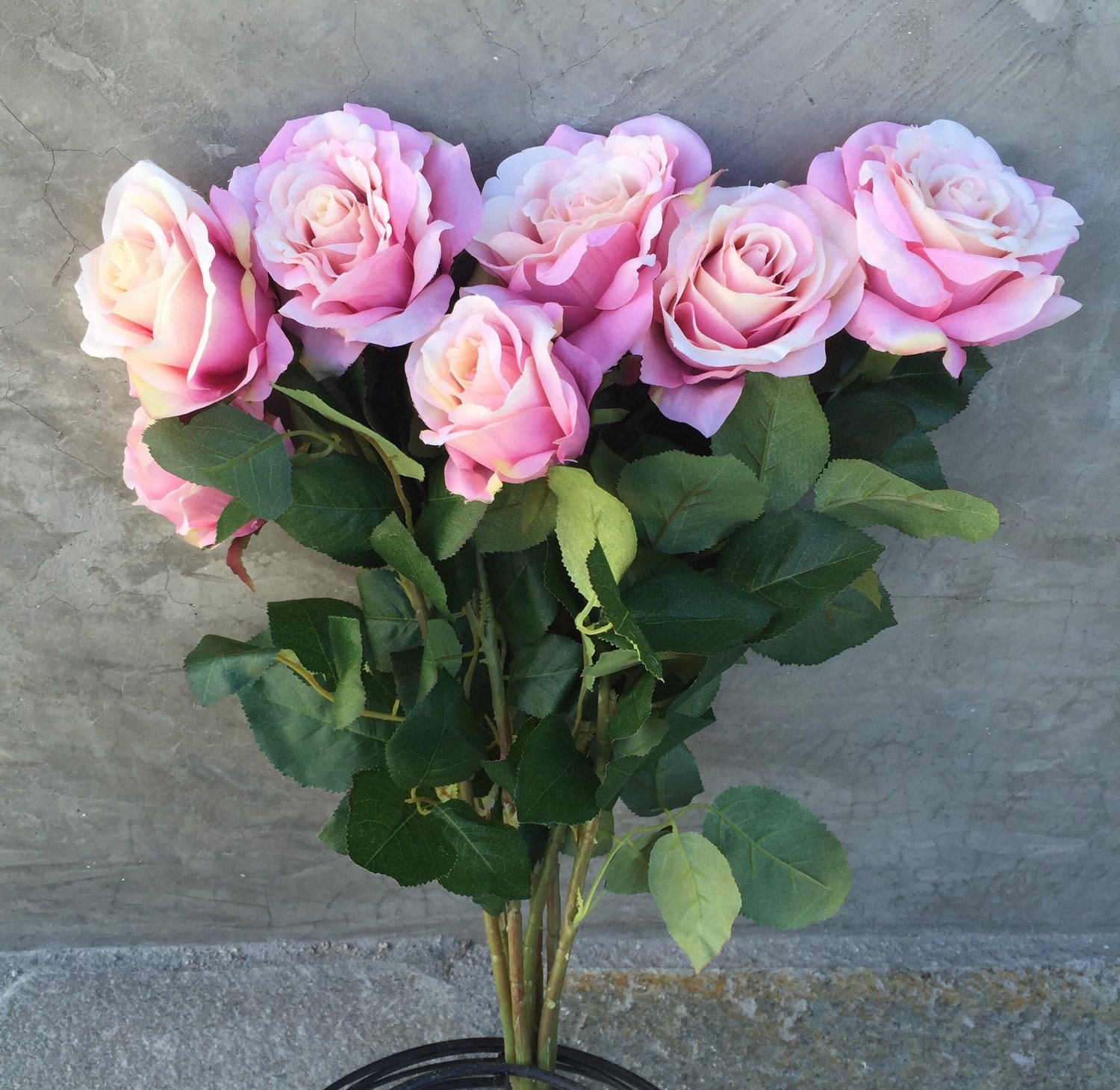 Pink Rose Bush Artificial Faux Silk Wedding Flowers
