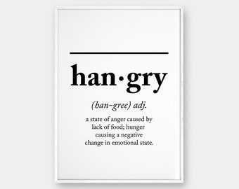 Hangry Definition, Hangry Wall Art, Definition Print, Printable definition, Scandinavian Poster, Hangry, Modern Printable Art, Hangry Print