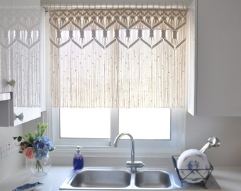 Macrame curtain kitchen short macrame wall hanging Macrame Custom Curtain valance Fiber art Bohemian room dorm decor wedding backdrop